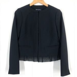 Brooks Brothers Cropped Blazer Jacket Wool Blend Ruffle Hem Womens Size 4 Black